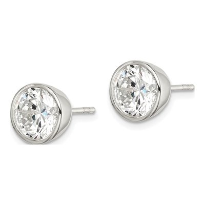 Sterling Silver 8mm Round CZ Bezel Stud Earrings – view 3