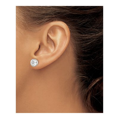 Sterling Silver 8mm Round CZ Bezel Stud Earrings – view 4