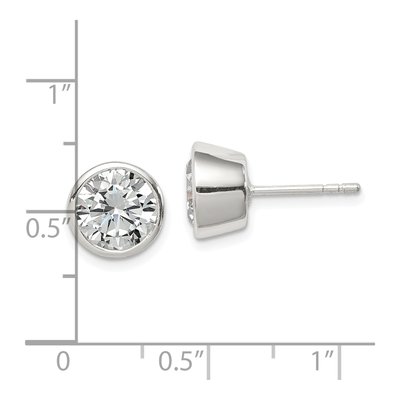 Sterling Silver 8mm Round CZ Bezel Stud Earrings – view 5