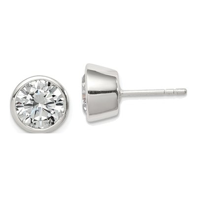 Sterling Silver 8mm Round CZ Bezel Stud Earrings