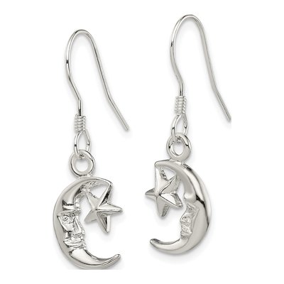 Sterling Silver Moon Star Dangle Earrings – view 3