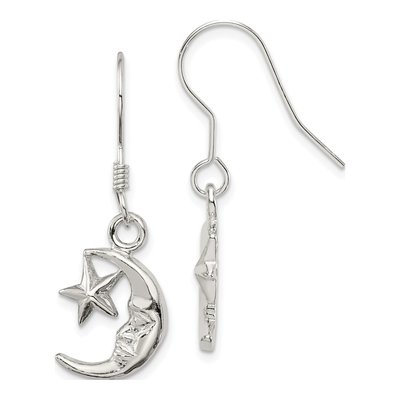 Sterling Silver Moon Star Dangle Earrings