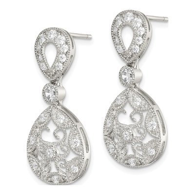 Sterling Silver CZ Antique Style Dangle Earrings – view 3