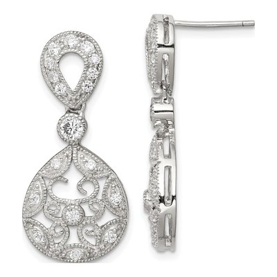 Sterling Silver CZ Antique Style Dangle Earrings