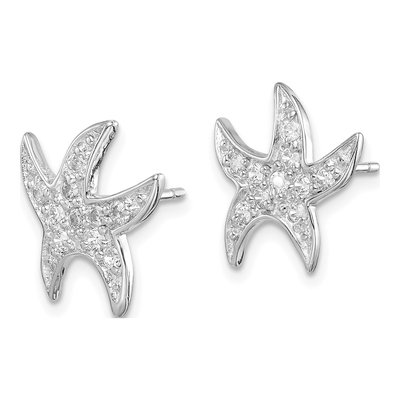 Sterling Silver CZ Starfish Stud Earrings – view 3