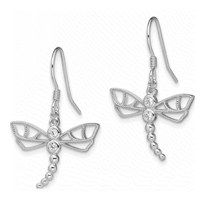 Sterling Silver CZ Dragonfly Dangle Earrings – view 3