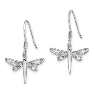 Sterling Silver CZ Dragonfly Dangle Earrings – view 3