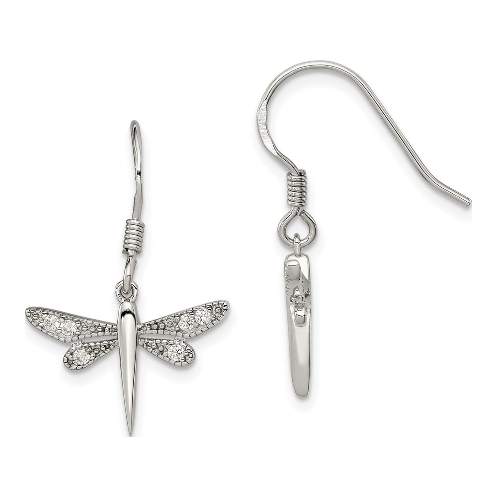 Sterling Silver CZ Dragonfly Dangle Earrings