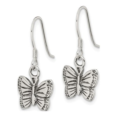 Sterling Silver Antiqued Butterfly Dangle Earrings – view 3