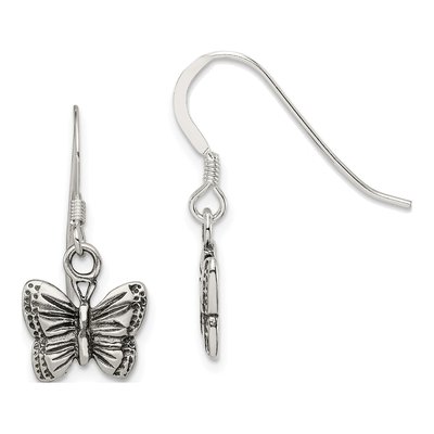 Sterling Silver Antiqued Butterfly Dangle Earrings