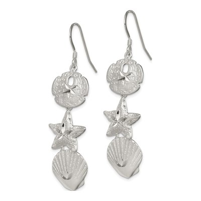 Sterling Silver Sand Dollar Starfish Shell Dangle Earrings – view 3