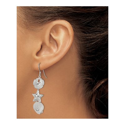Sterling Silver Sand Dollar Starfish Shell Dangle Earrings – view 4