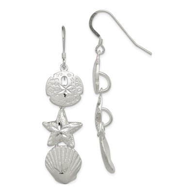 Sterling Silver Sand Dollar Starfish Shell Dangle Earrings