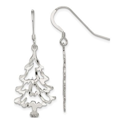 Sterling Silver Christmas Tree Dangle Earrings