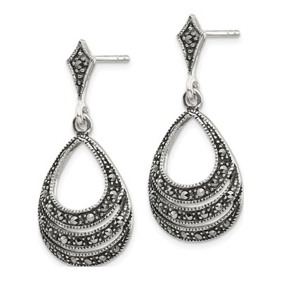 Sterling Silver Marcasite Teardrop Chandelier Earrings – view 3