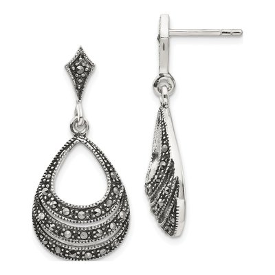 Sterling Silver Marcasite Teardrop Chandelier Earrings