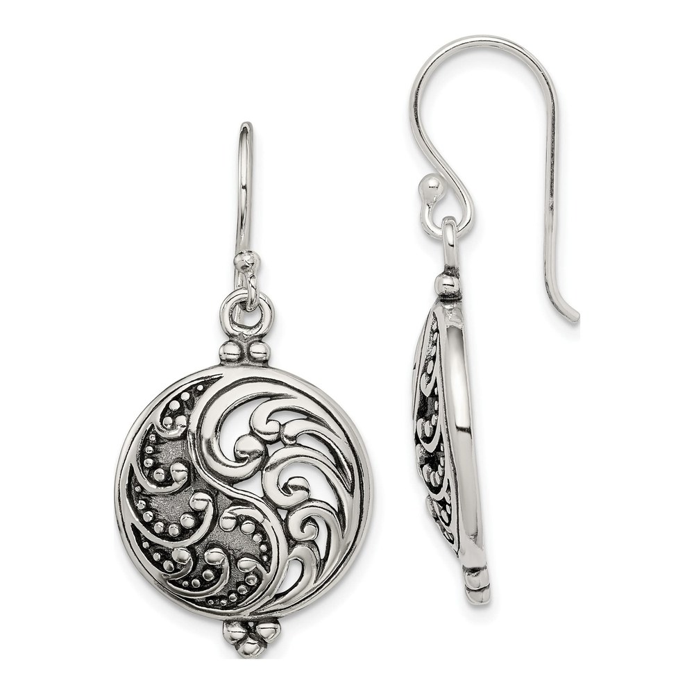 Sterling Silver Yin Yang Filigree Dangle Earrings