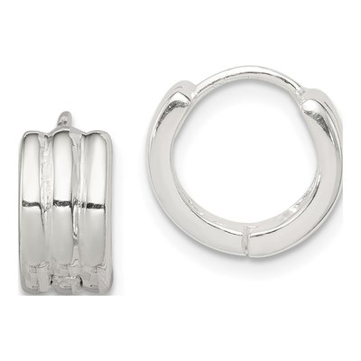 Sterling Silver 10mm Striped Huggie Hoop Earrings