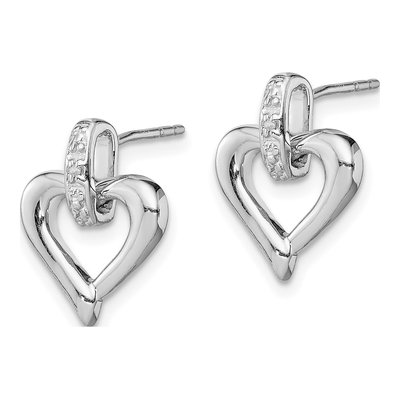 Sterling Silver Diamond Heart Dangle Earrings – view 3