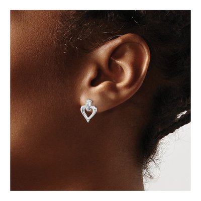 Sterling Silver Diamond Heart Dangle Earrings – view 4