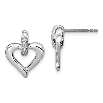 Sterling Silver Diamond Heart Dangle Earrings