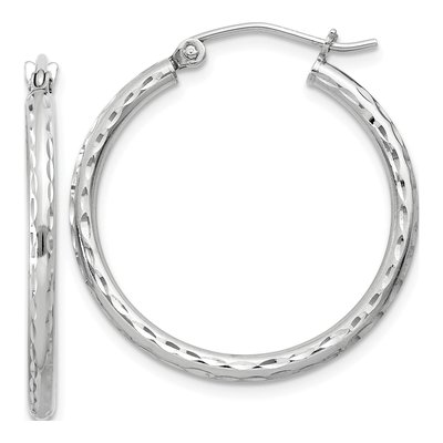 Sterling Silver 27mm Diamond-Cut Hoop Earrings