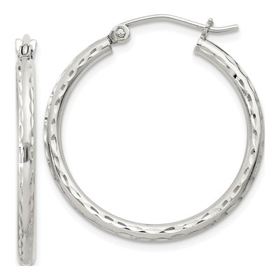 Sterling Silver 27mm Diamond-Cut Hoop Earrings