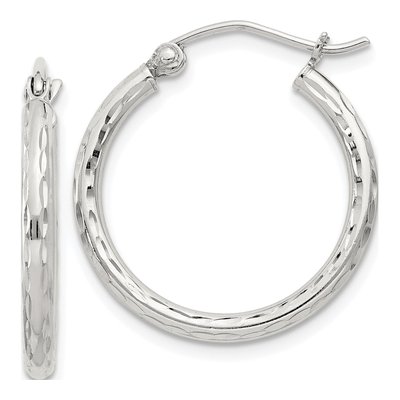 Sterling Silver 22mm Diamond-Cut Hoop Earrings