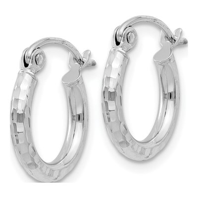 Sterling Silver 14mm Diamond-Cut Hoop Earrings – view 3