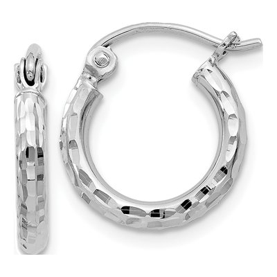 Sterling Silver 14mm Diamond-Cut Hoop Earrings