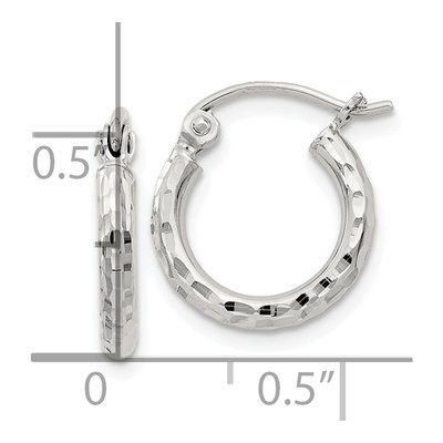 Sterling Silver 14mm Diamond-Cut Hoop Earrings – view 5