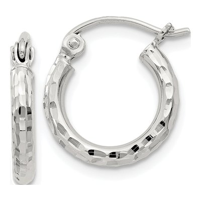 Sterling Silver 14mm Diamond-Cut Hoop Earrings