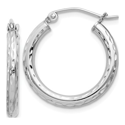 Sterling Silver 22mm Diamond-Cut Hoop Earrings