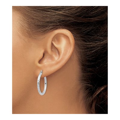 Sterling Silver 27mm Diamond-Cut Hoop Earrings – view 4