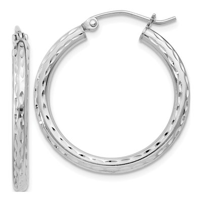 Sterling Silver 27mm Diamond-Cut Hoop Earrings