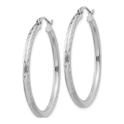 Sterling Silver 37mm Diamond-Cut Hoop Earrings – view 3
