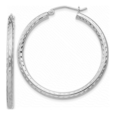 Sterling Silver 37mm Diamond-Cut Hoop Earrings