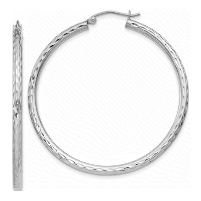 Sterling Silver 46mm Diamond-Cut Hoop Earrings