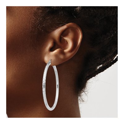 Sterling Silver 52mm Diamond-Cut Hoop Earrings – view 4