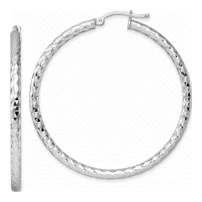 Sterling Silver 52mm Diamond-Cut Hoop Earrings
