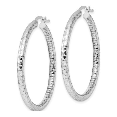 Sterling Silver 42mm Diamond-Cut Hoop Earrings – view 3