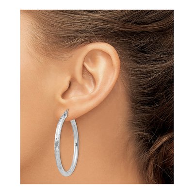 Sterling Silver 42mm Diamond-Cut Hoop Earrings – view 4