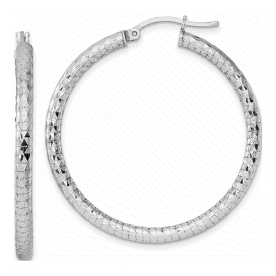 Sterling Silver 42mm Diamond-Cut Hoop Earrings