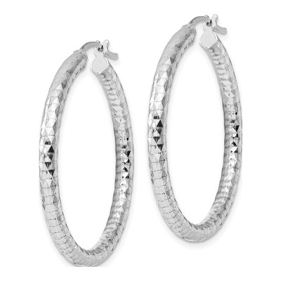 Sterling Silver 36mm Diamond-Cut Hoop Earrings – view 3