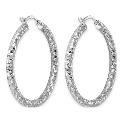 Sterling Silver 36mm Diamond-Cut Hoop Earrings – view 5