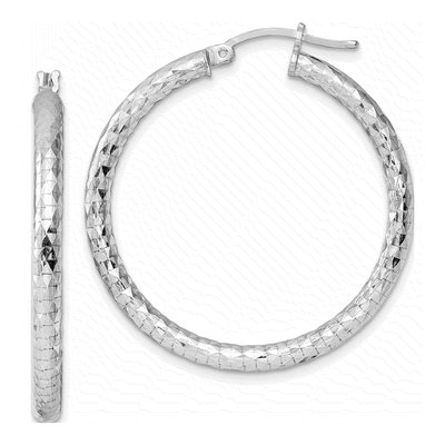 Sterling Silver 36mm Diamond-Cut Hoop Earrings