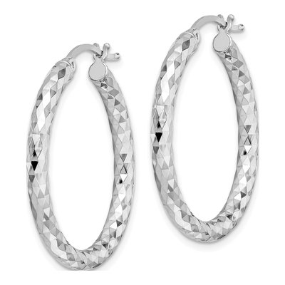 Sterling Silver 32mm Diamond-Cut Hoop Earrings – view 3
