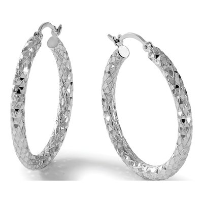 Sterling Silver 32mm Diamond-Cut Hoop Earrings – view 6