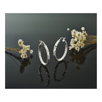 Sterling Silver 32mm Diamond-Cut Hoop Earrings – view 7