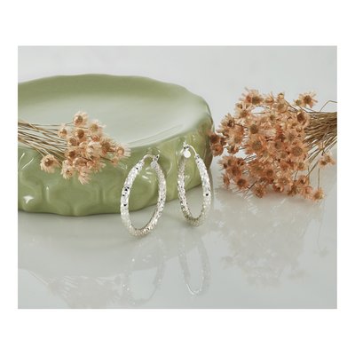 Sterling Silver 32mm Diamond-Cut Hoop Earrings – view 8